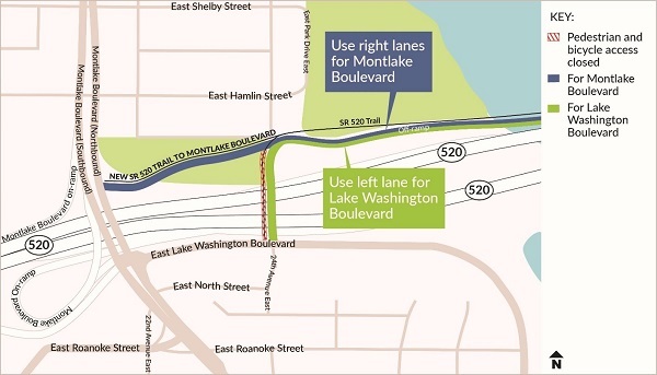 Map showing bicycle and pedestrian detours after Westbound off ramp weekend closures. 