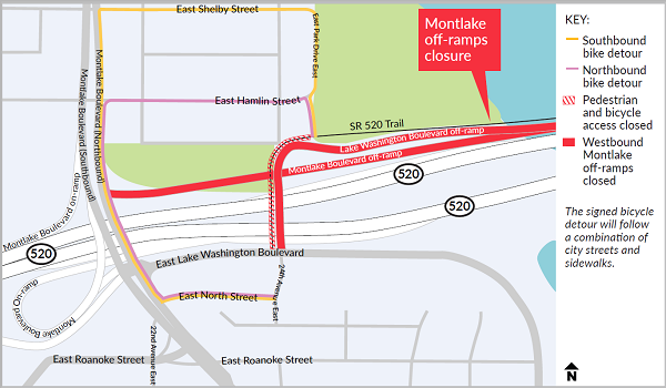 Map of Montlake off-ramp closures 